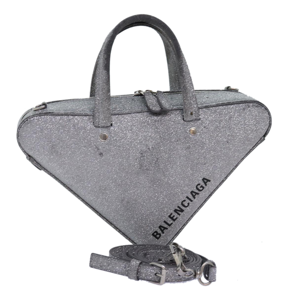BALENCIAGA Triangle Duffle XS Hand Bag Leather 2way Silver 531048 Auth 74610 - Picture 1 of 16